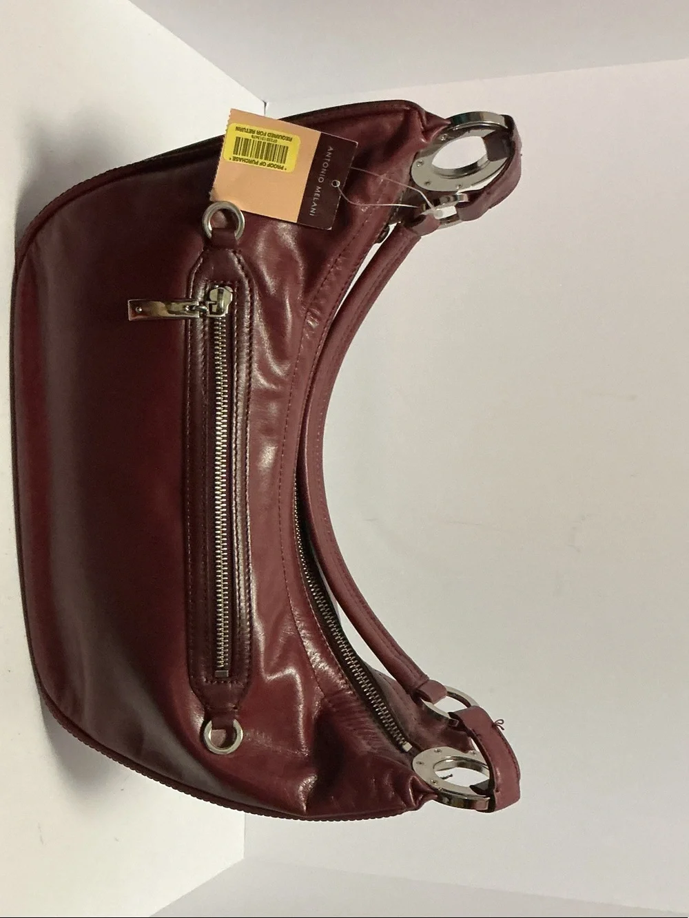ANTONIO MELANI Burgundy Leather Shoulder Hobo